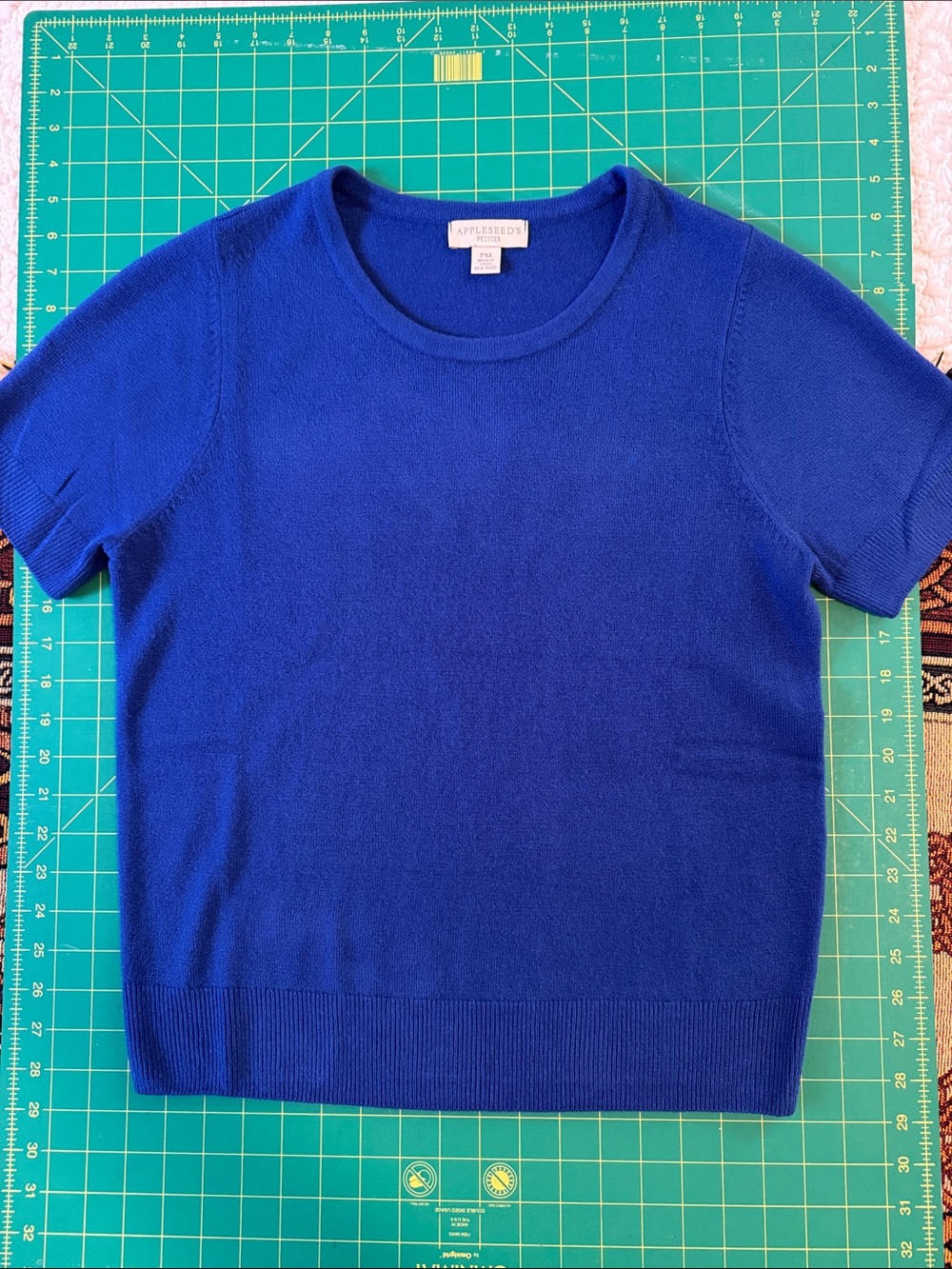 New! Appleseed's Royal Blue Short-Sleeve Crew Neck Super Soft Sweater, size PM